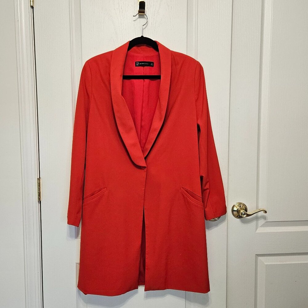 New York & Company East Village Red Knee Length Blazer Size Medium